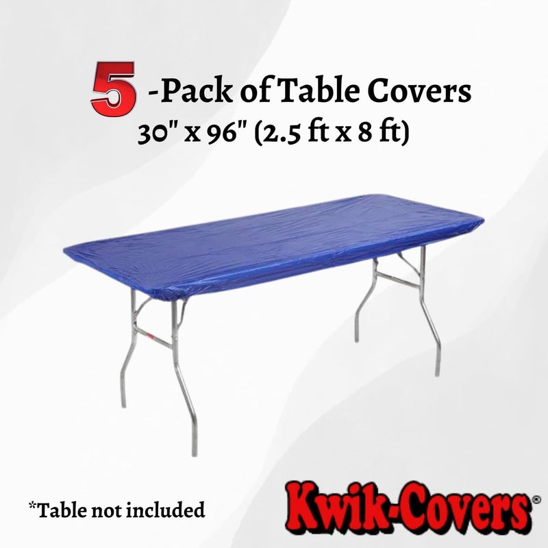 Kwik-Covers 8' Rectangle Plastic Table Covers 30" x 96", Bundle of 5 (Royal Blue) - Image 2